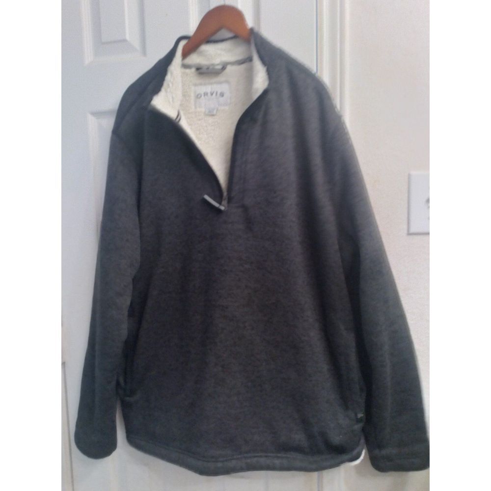 Orvis Charcoal Gray Fleece Quarter-Zip Pullover Sweater Sherpa Linedl Winter